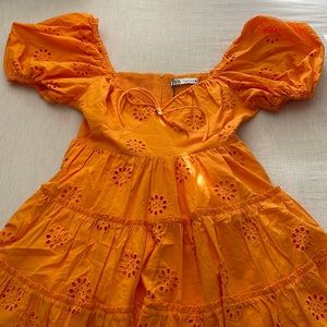 Zara NWT Orange Flower Eyelet Dress! Brand NEW